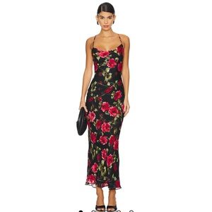 Floral Backless Dress - REVOLVE Black and Red